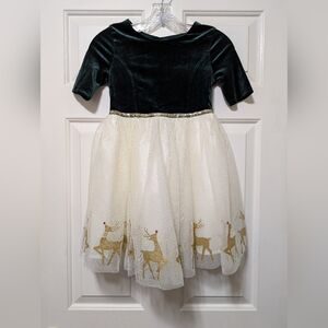 Lilt | Girl's Medium (7/8) Emerald Green Velour Bodice Tulee Reindeer Dress